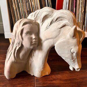 AUSTIN FISHER HORSE AND GIRL AUSTIN FISHER SCULPTURE SIGNED 1986 (LARGE)
